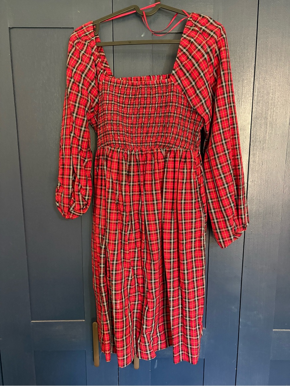 Old Navy Red Plaid Smocked Maternity Dress